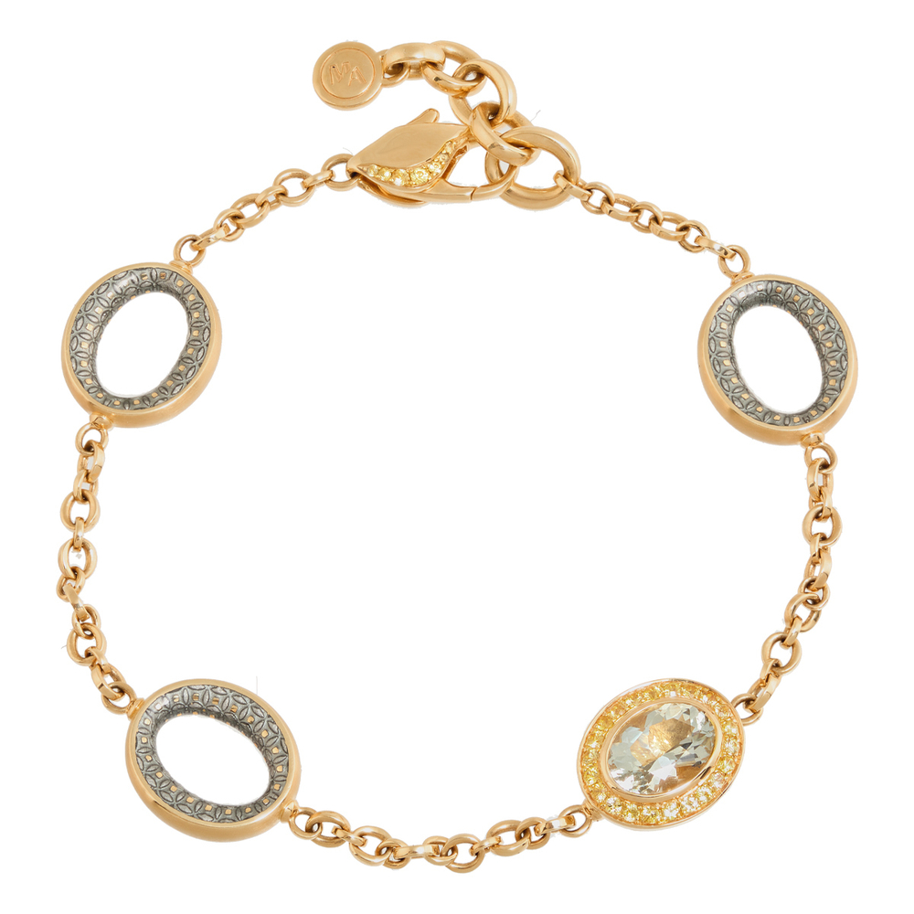 Браслет с Зеленым Аметистом и Жёлтыми Сапфирами, эмалью, Br0178-620/2