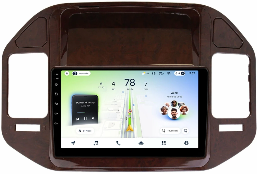 Магнитола для Mitsubishi Pajero 3, Montero 3 1999-2006 (рамка дерево) - Teyes CC4L монитор 9" IPS на Android 14, Snapdragon 662, CarPlay, 4G SIM-слот