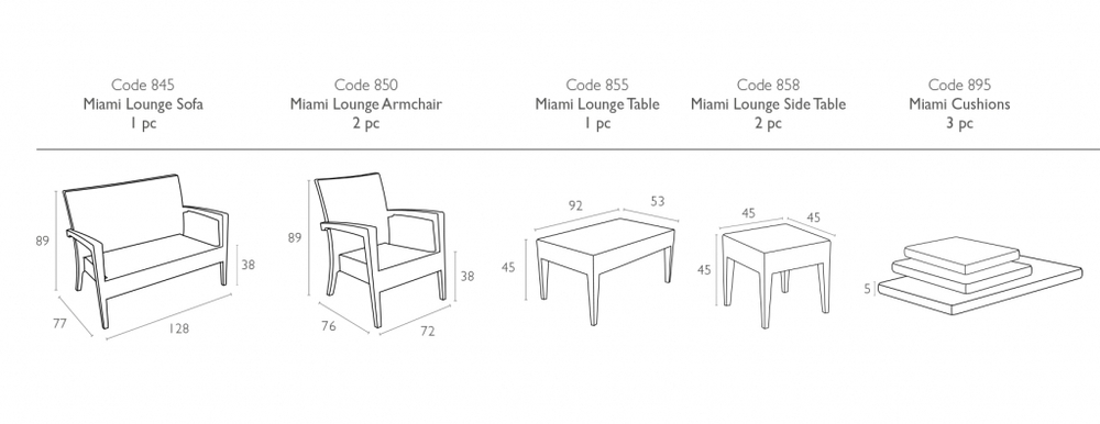 Комплект пластиковой плетеной мебели Siesta Contract Miami Lounge Set, коричневый