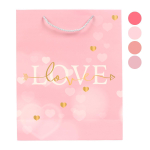 Пакет подарочный "Love" 26*32*10 см, ручки-шнурок, обработка - фольга, 4 цвета микс
