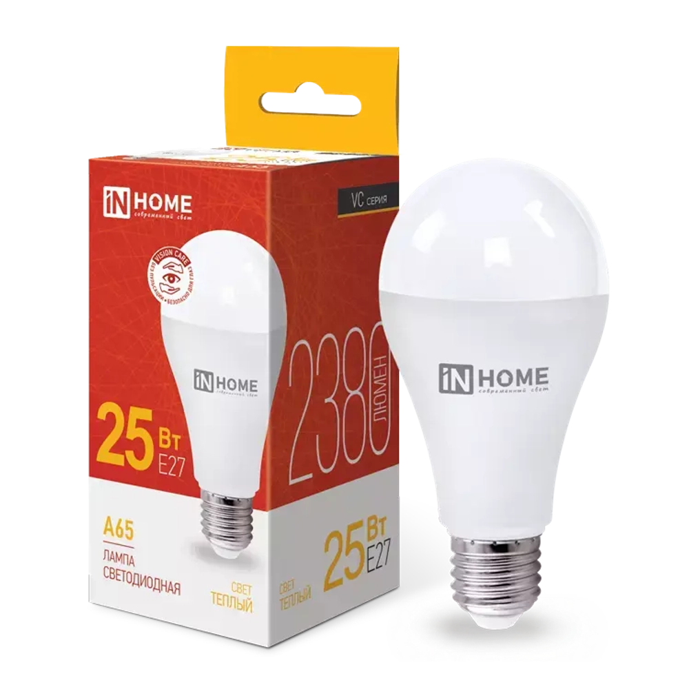 Лампа светодиодная LED-A65-VC 25Вт 230В Е27 3000К ТЕПЛЫЙ 2380Лм IN HOME