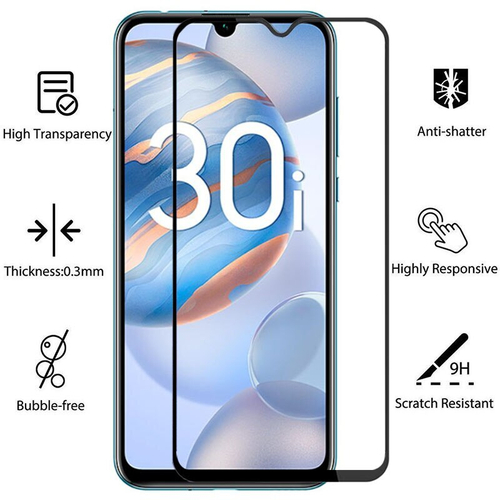 Защитное стекло с олеофобным покрытием для смартфона Honor 30i и Y8p, черные рамки, G-Rhino