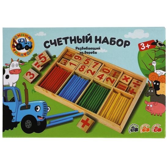 Деревянная игрушка «Синий трактор. Счётный набор» в кор. Буратино