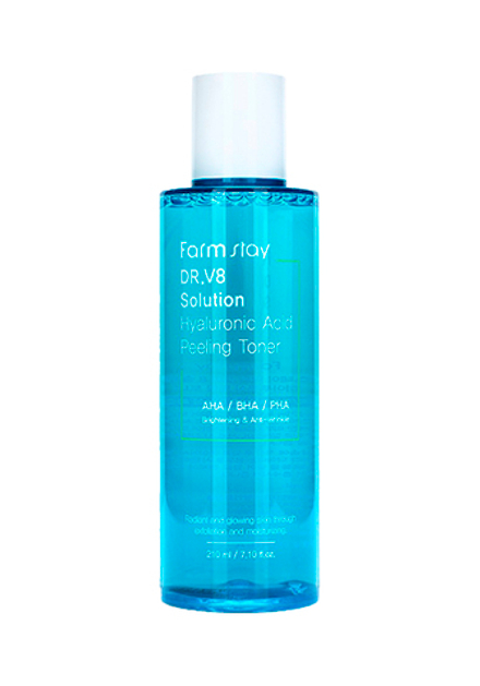FarmStay DR.V8 Solution Hyaluronic Acid Peeling Toner Обновляющий увлажняющий тонер с гиалуроновой кислотой и AHA/BHA/PHA кислотами