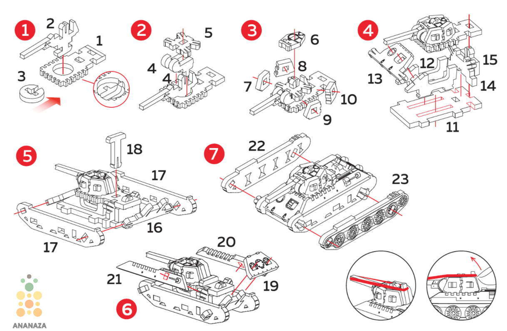 Танк Т-34 UNIT (UNIWOOD) - Деревянный конструктор, 3D пазл, сборная модель