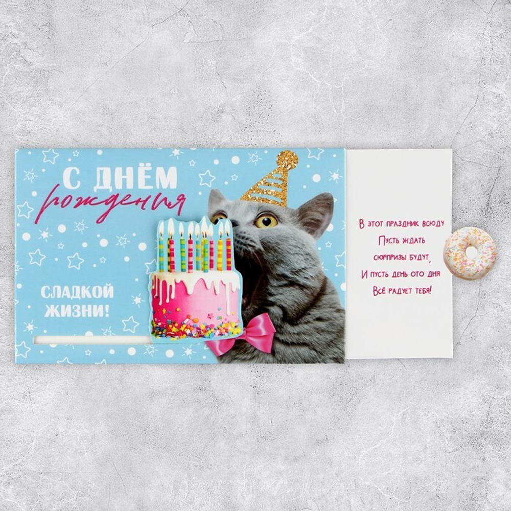 Интерактивная поздравительная открытка «С Днём рождения», кот, 16 х 11 см