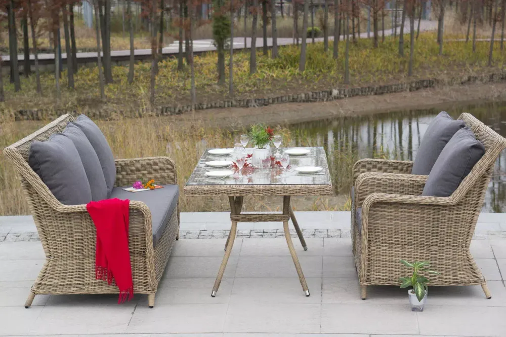 "Гляссе" обеденная группа из искусственного ротанга, цвет соломенный