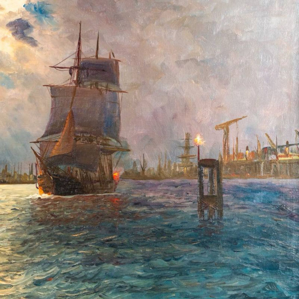 Винтаж: Антикварная Картина «Hamburger Hafen»/«Гавань Гамбурга»