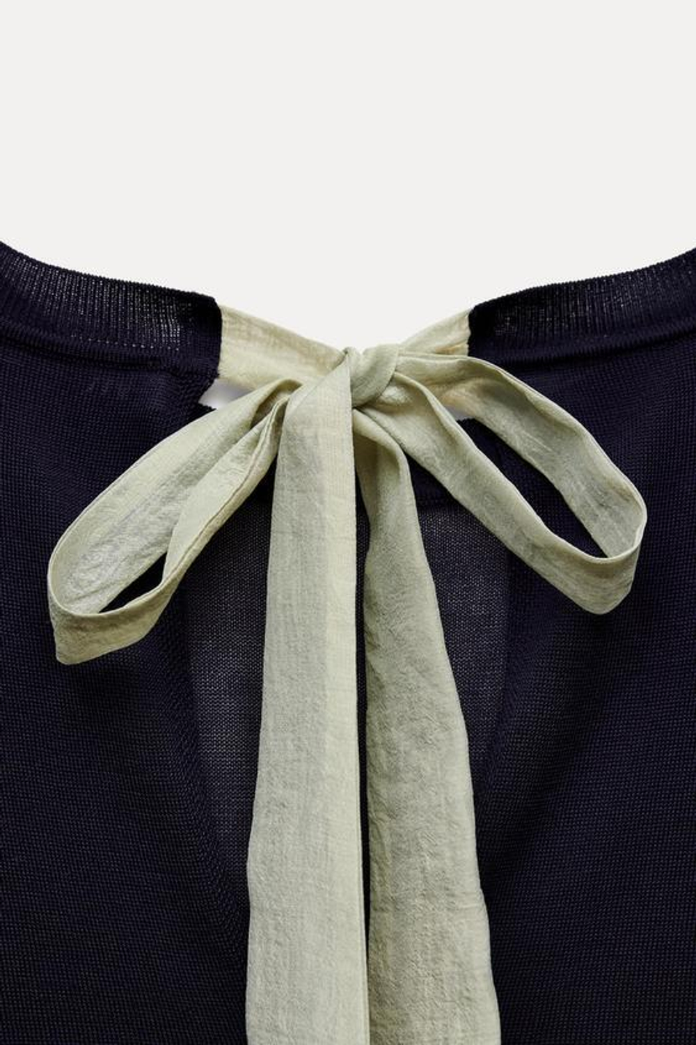 ZARA СВИТЕР ИЗ ТОНКОГО ТРИКОТАЖА С КОНТРАСТНЫМ БАНТОМ, МОРСКОЙ СИНИЙ