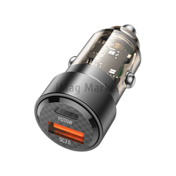 Автомобильное зарядное устройство Borofone BZ20, 1 USB-A, 1 USB-C, 38W, 3A, черный прозрачный