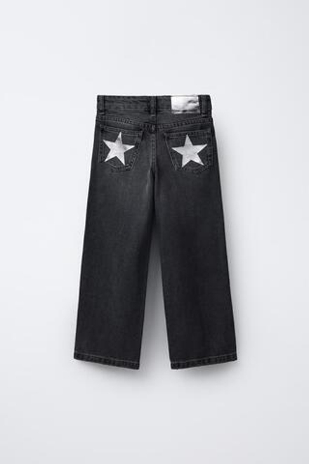 ZARA ДЖИНСЫ WIDE LEG СО ЗВЕЗДАМИ, ЧЕРНЫЙ