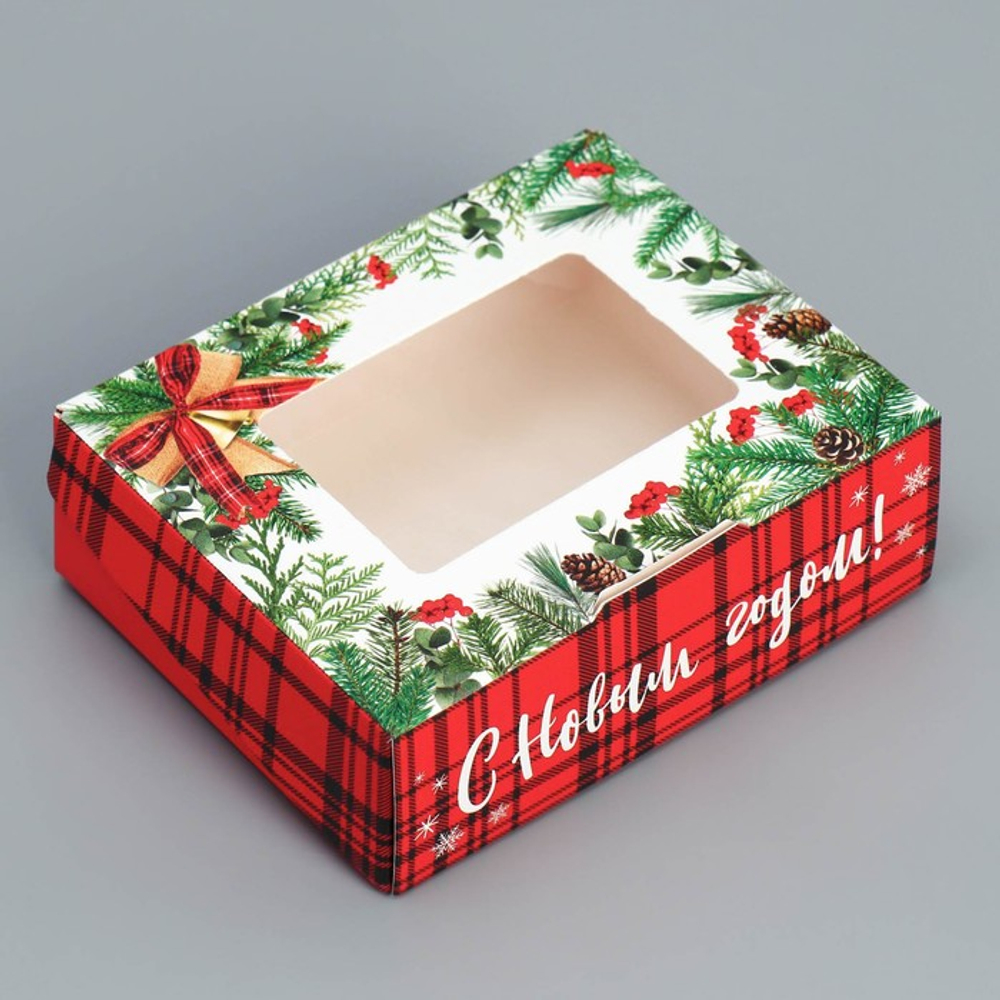 Коробочка подарочная новогодняя, складная 10×8×3.5 см «Веточки»