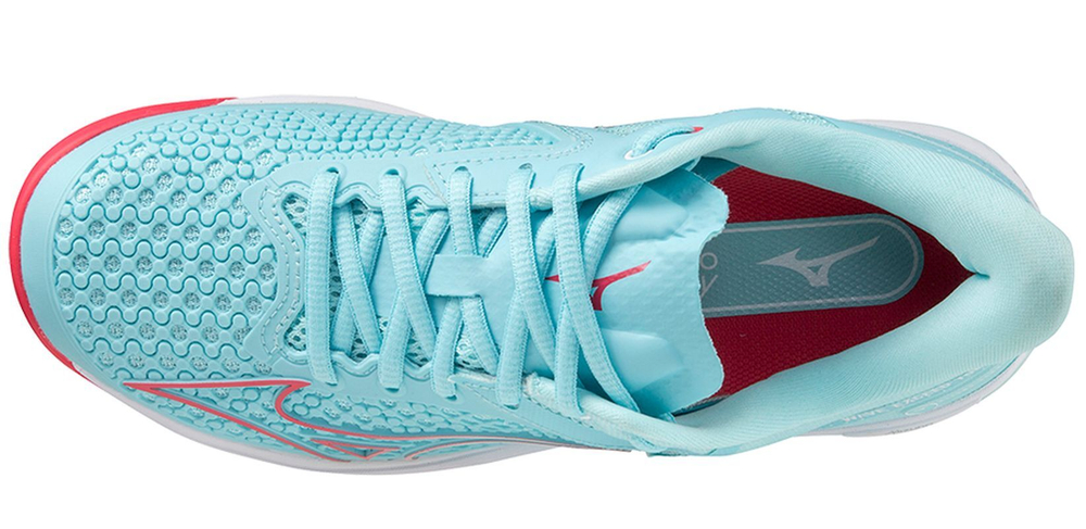 Женские теннисные кроссовки Mizuno Wave Exceed Tour 5 CC - tanager turquoise/fiery coral/white