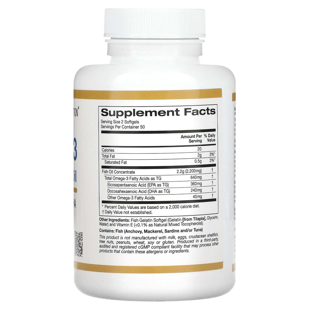 California Gold Nutrition, премиальный рыбий жир с омега-3, 100 капсул из рыбьего желатина (1100 мг в 1 капсуле)