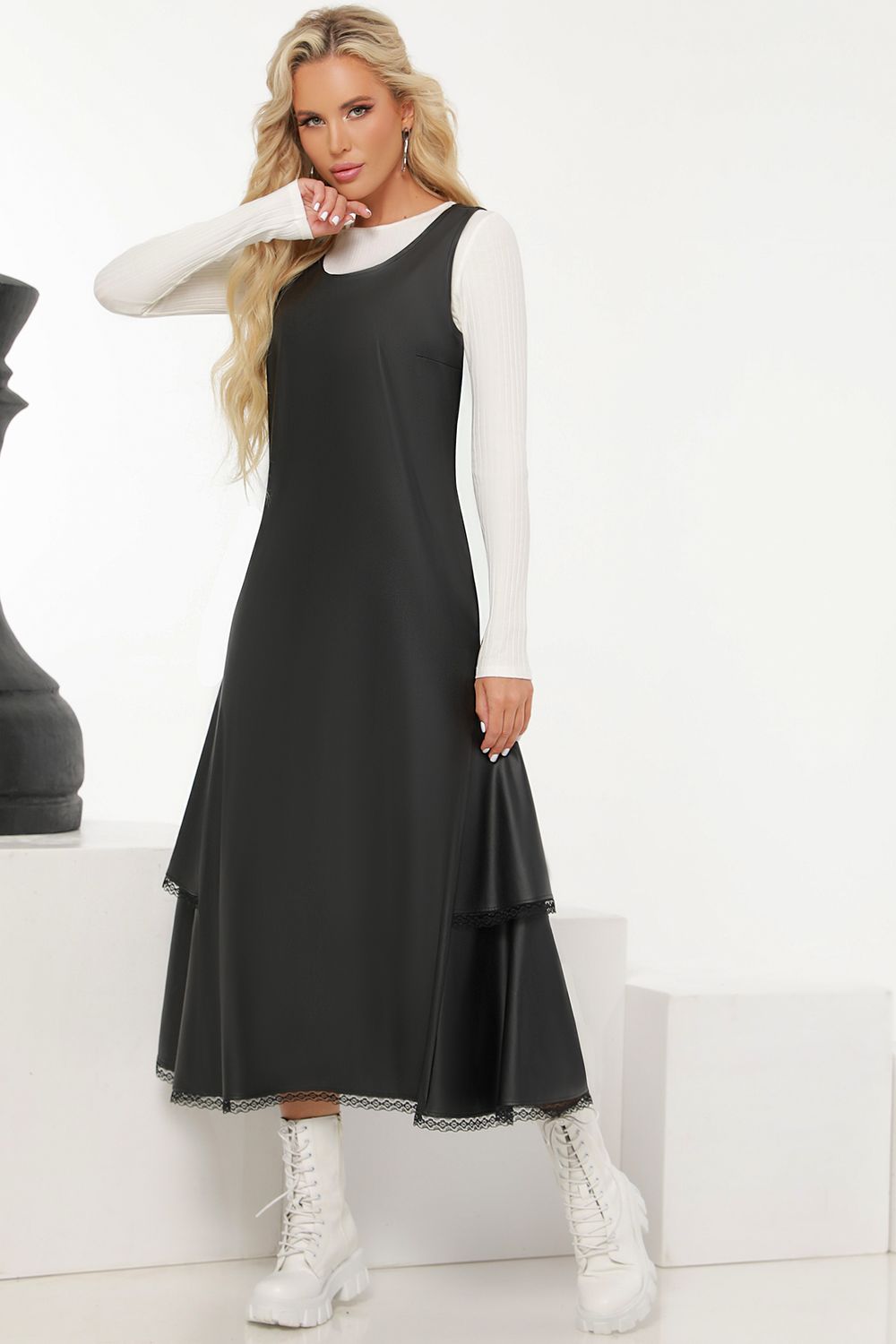 Сарафан из эко-кожи с кружевом DStrend (Акция)