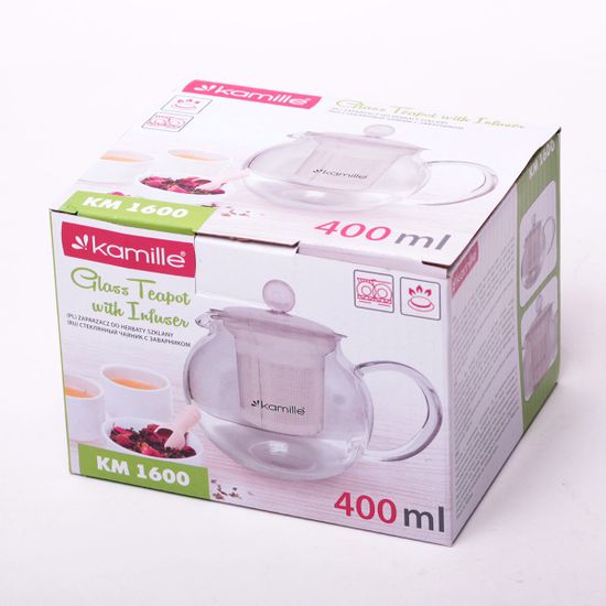 Заварник 400 мл. со съемным ситечком Kamille KM-1600 (стекло, нержавеющая сталь)