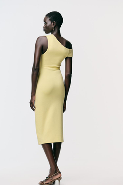 ZARA ПЛАТЬЕ МИДИ СО СБОРКАМИ, ЖЕЛТЫЙ