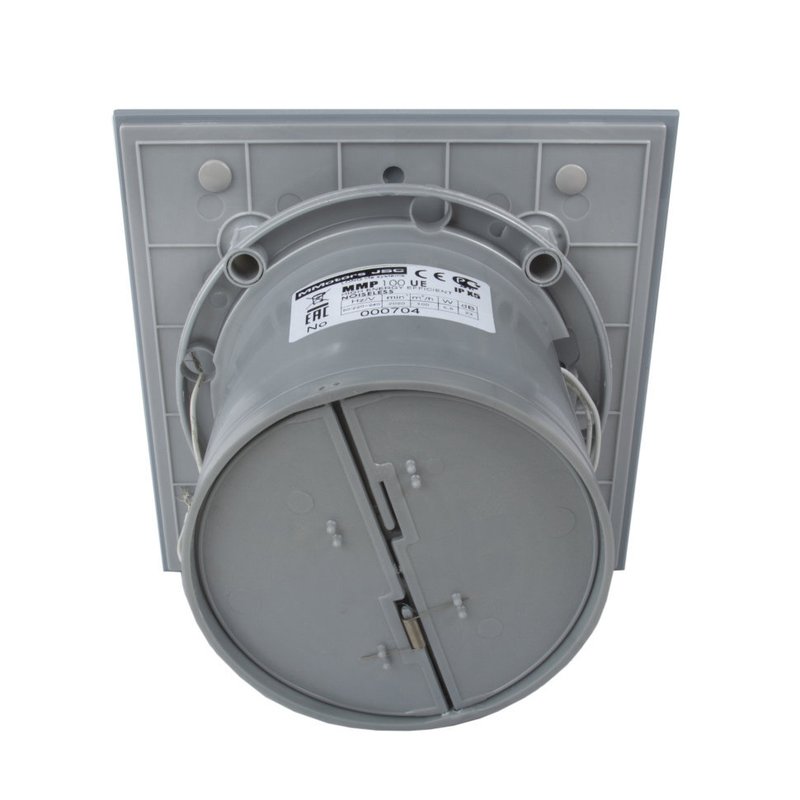 Энергосберегающий бесшумный вентилятор ММ-Р 06 UE стекло квадрат 100 м³/час 5,5 Вт с обратным клапаном светло серый