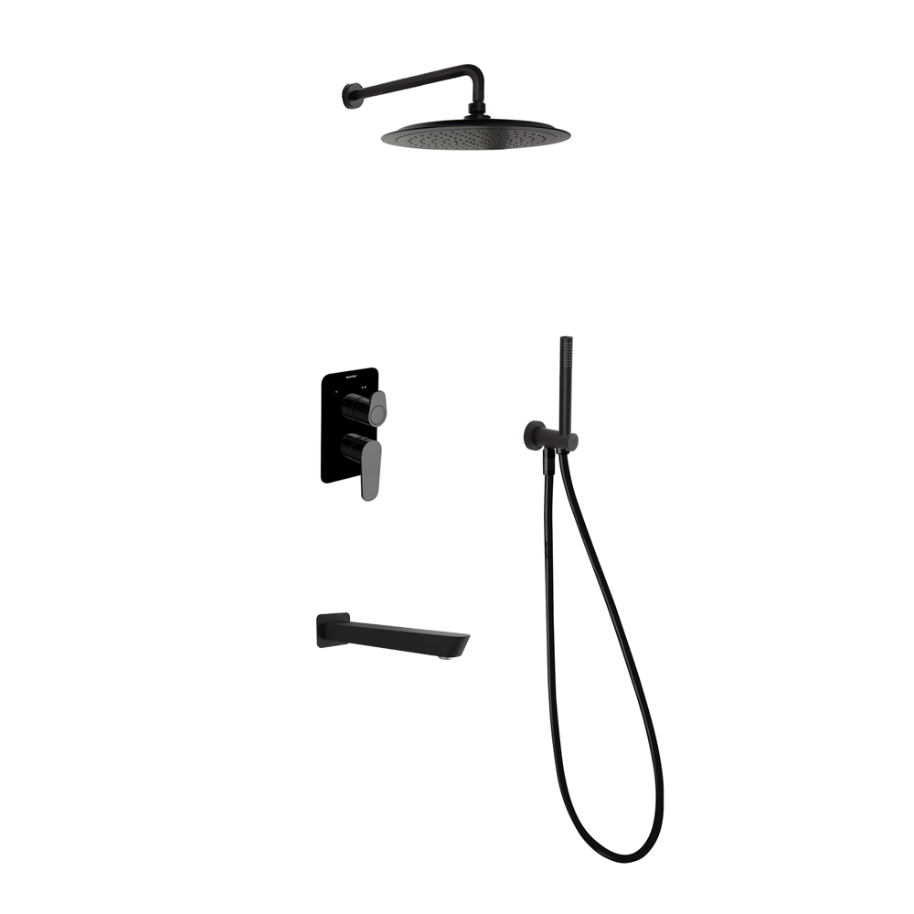 Встраиваемый смеситель для душа с изливом, тропическим и ручным душем ALEXIA K3615031NM черный