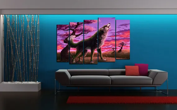 Модульная картина "Волк на закате"