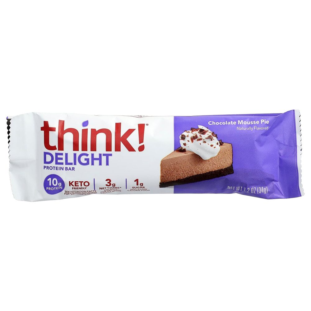 Think !, Delight протеиновый батончик, шоколадный муссовый торт, 10 батончиков по 34 г (1,2 унции)