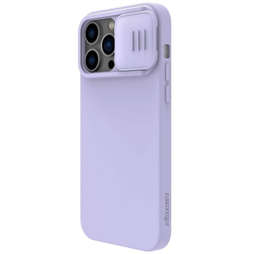 Чехол с шелковистым покрытием от Nillkin для iPhone 14 Pro, серия CamShield Silky Magnetic Silicone Case (поддержка беспроводной зарядки MagSafe), цвет пурпурно-синий Misty Purple