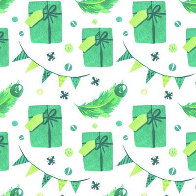 Бесшовный акварельный принт зелёным рождеством
