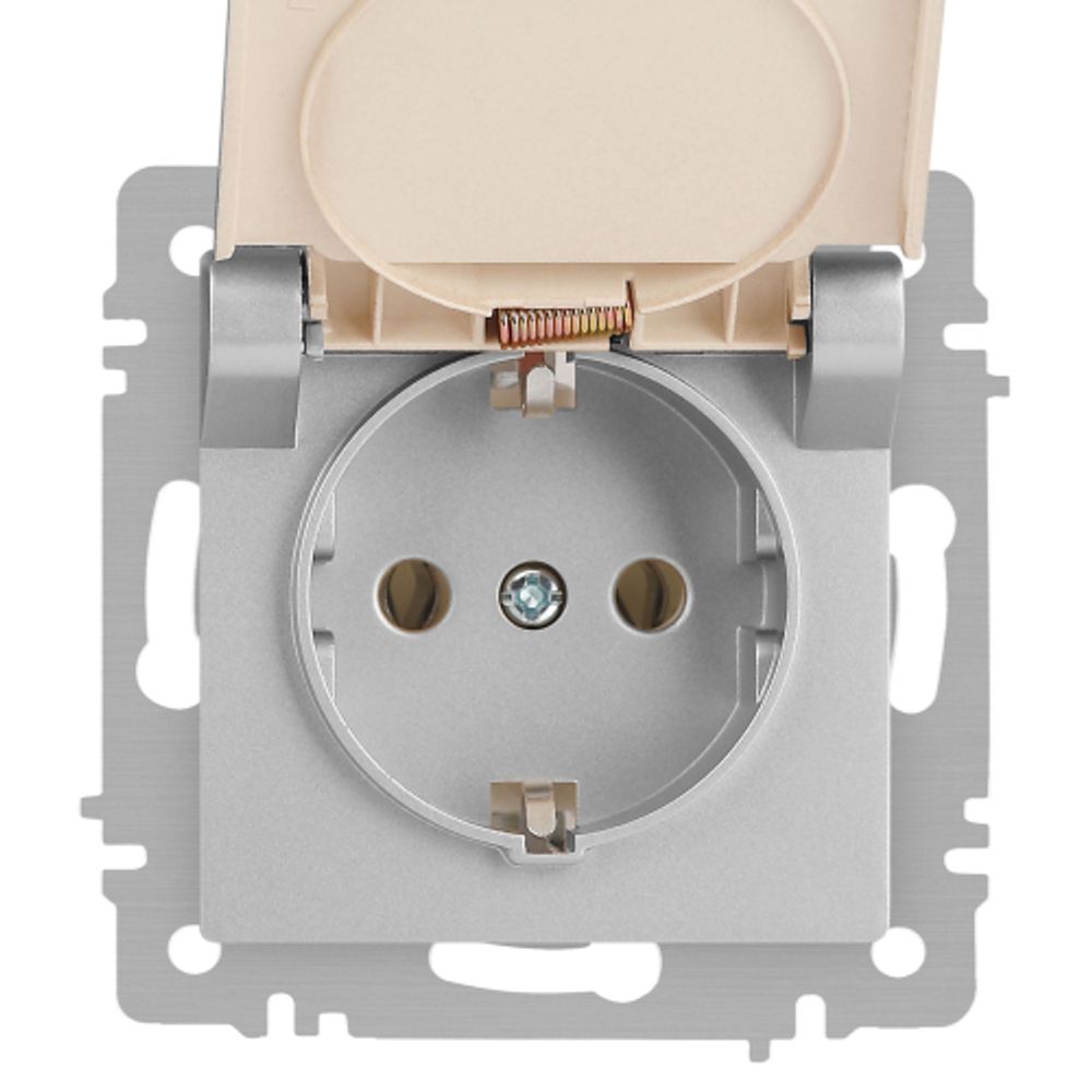 Розетка Intro Accent 6-203-03 2P+E Schuko с крышкой 16А-250В IP20 СУ AL/CU алюминий | Intro