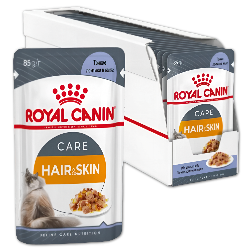 Royal Canin корм консервированный для взрослых кошек кусочки в желе здоровая кожа и шерсть