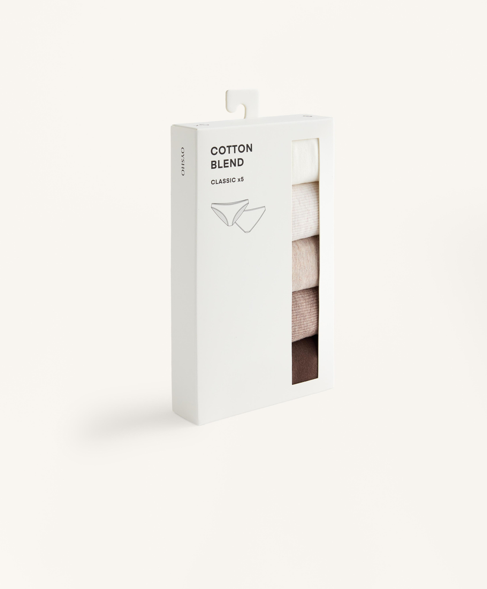 OYSHO Набор из 5 пар классических трусов из хлопковой смеси, бежевый