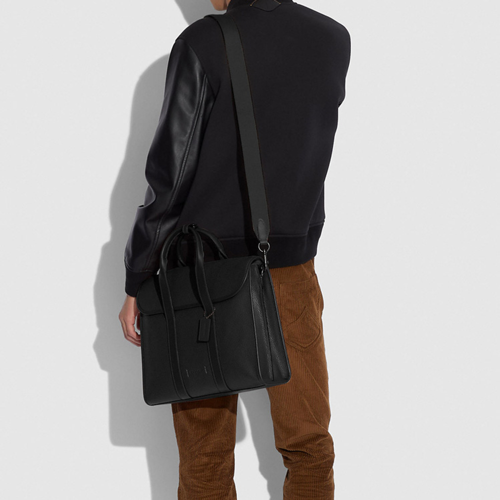 COACH Gotham Pebbled Leather With Refined Calfskin Computer Briefcase Large Men"s Black