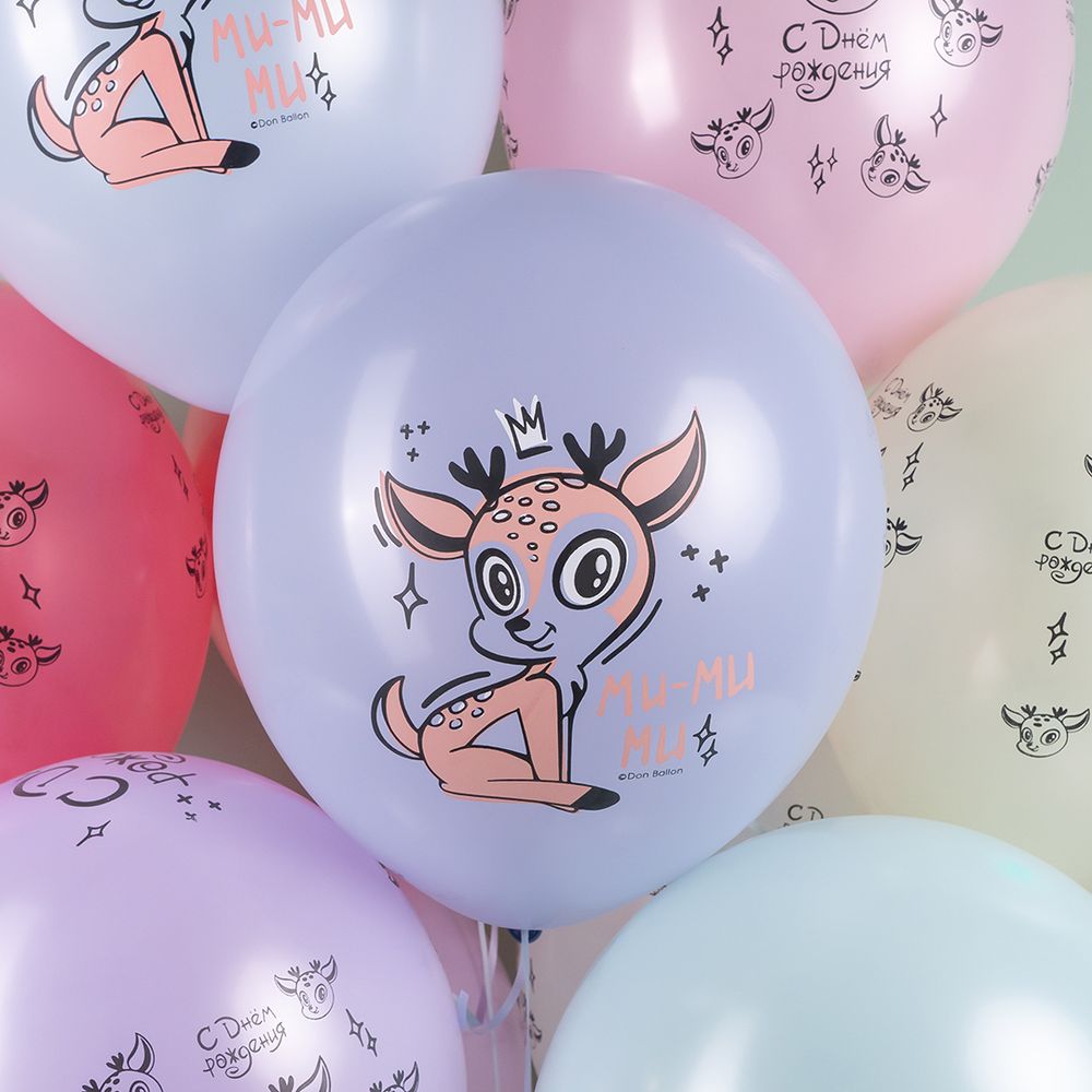 Шар (12''/30 см) Олененок в цветах, Ассорти, макарунс, 5 ст, 25 шт.