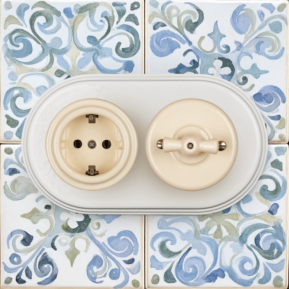 Выключатель 1-клавишный, керамика, цвет песочное золото B1-200-04