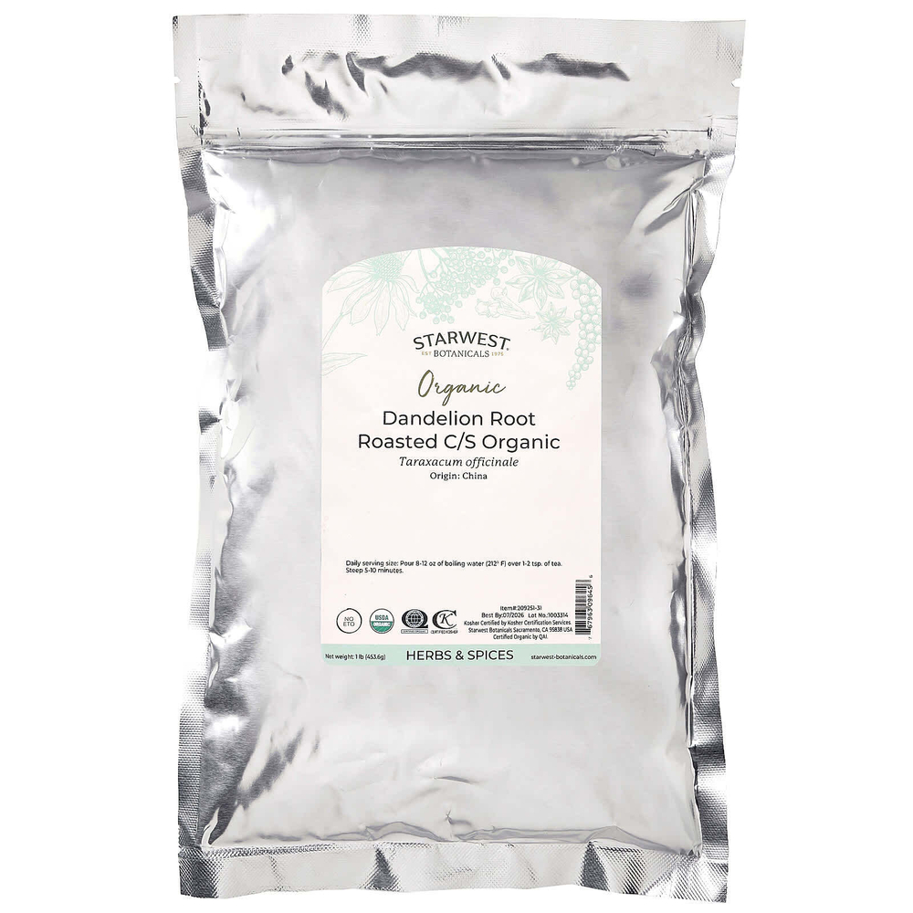 Starwest Botanicals, Органический корень одуванчика, обжаренный, нарезанный и просеянный, 453,6 г (1 фунт)