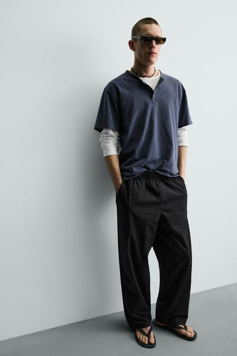ZARA ХЛОПКОВЫЕ БРЮКИ RELAXED FIT, ЧЕРНЫЙ