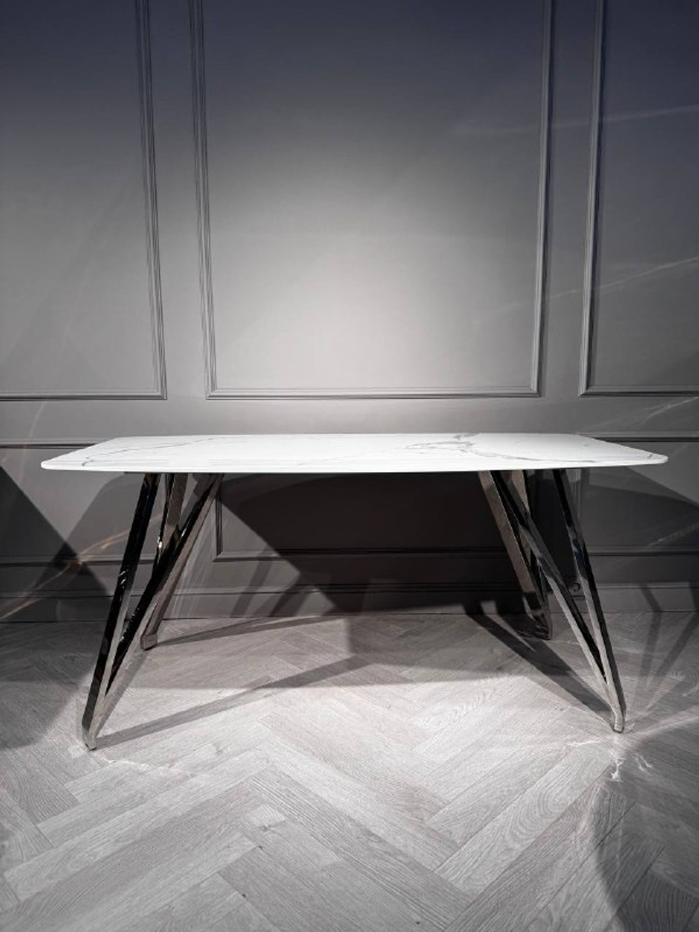 Стол обеденный Ist Casa Соар-2, 160х90х76 см, бело-серая керамика, хром серебро
