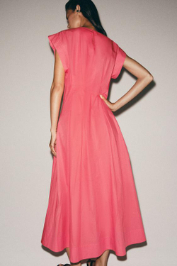 ZARA ПЛАТЬЕ ИЗ ПОПЛИНА СО СКЛАДКАМИ — ZW COLLECTION, КОРАЛЛОВЫЙ