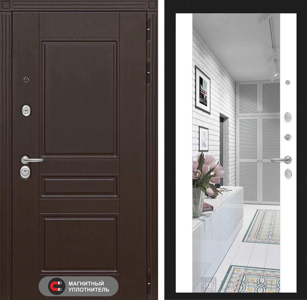 Дверь Входная Лабиринт Мегаполис С зеркалом Максимум Белый софт