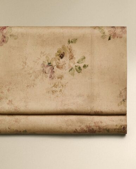 Zara Home - Атласная простыня с цветочным рисунком, охра, 210x280 см