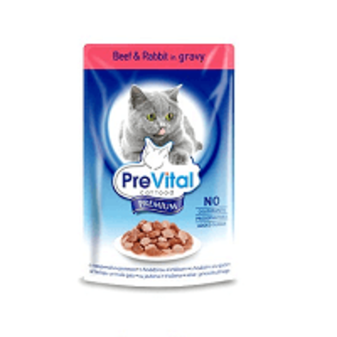 PreVital Premium влажный корм для кошек с говядиной и кроликом в соусе