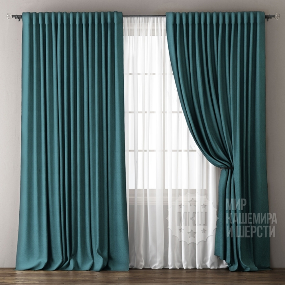 Шторы блэкаут с тюлью: ОМА (арт. BL01-243-08) - 300х270, (170х270)х2 см. - (Возможна высота 250 см.) - бирюзовые