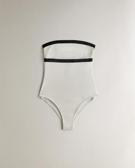 ZARA HOME КУПАЛЬНИК С КОНТРАСТНОЙ ПОЛОСОЙ, ЭКРЮ