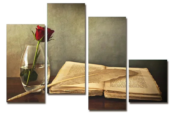 Модульная картина "Роза с книгой"