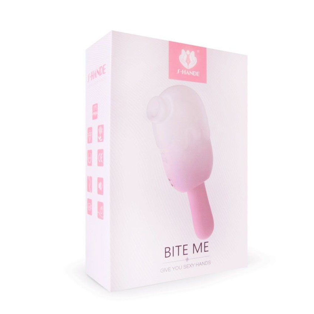 Нежно-розовый клиторальный вибромассажер Bite Me - 14,8 см. (Цвет: белый с розовым)