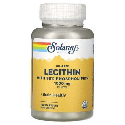 Лецитин Solaray, Без масла, лецитин, с 95% фосфолипидов, 500 мг, 100 капсул