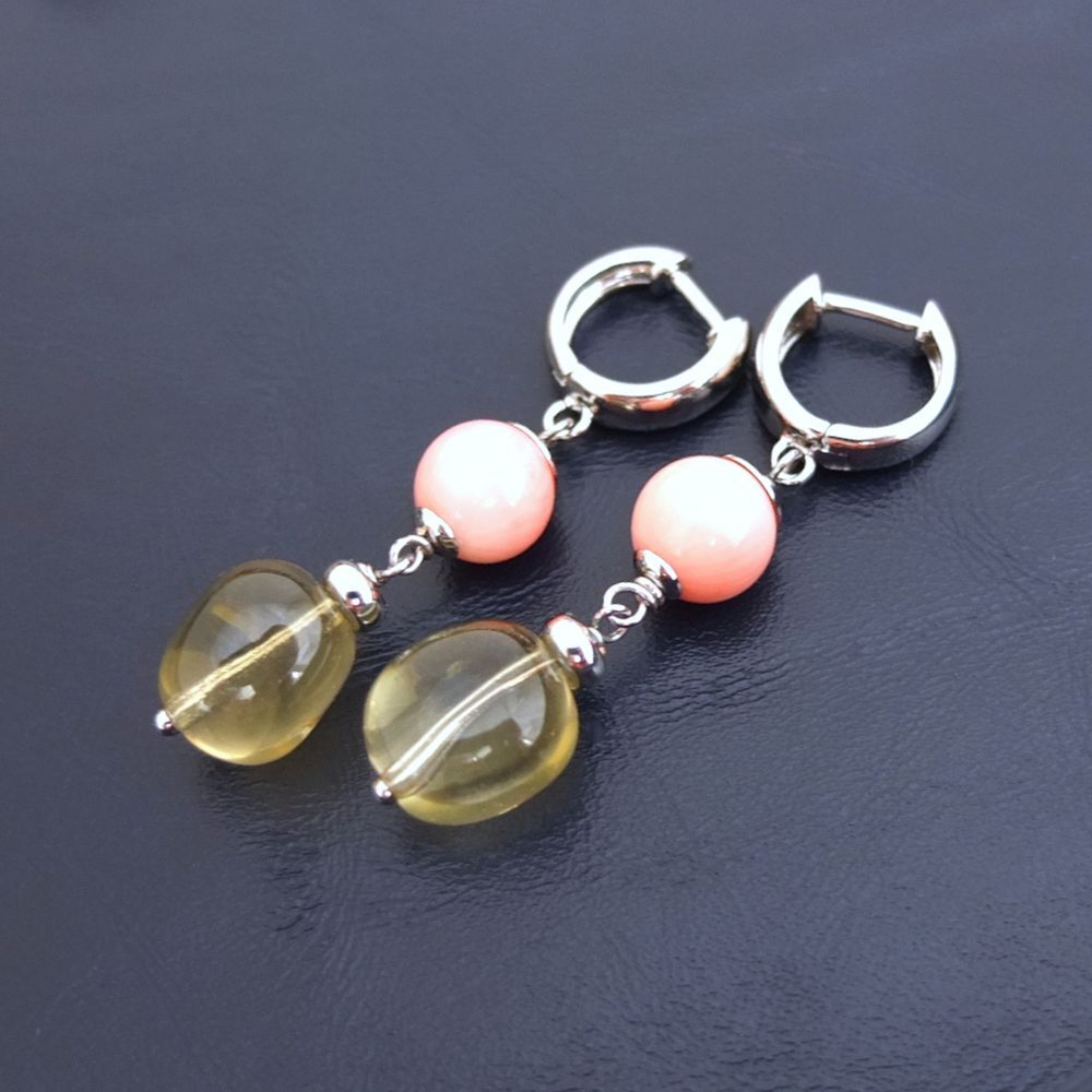 Серьги с кораллом и кварцем
