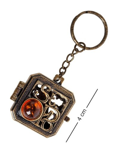 AM- 849 Брелок «Медальон СПБ» (латунь, янтарь)