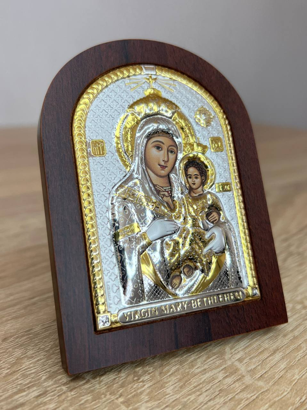 Вифлеемская БМ, икона арочная, красное дерево  75х103