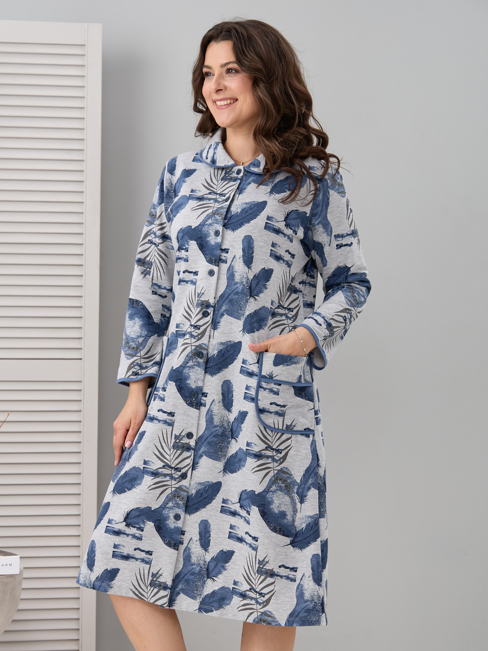 Халат Х-152Р/серыймеланж-перья