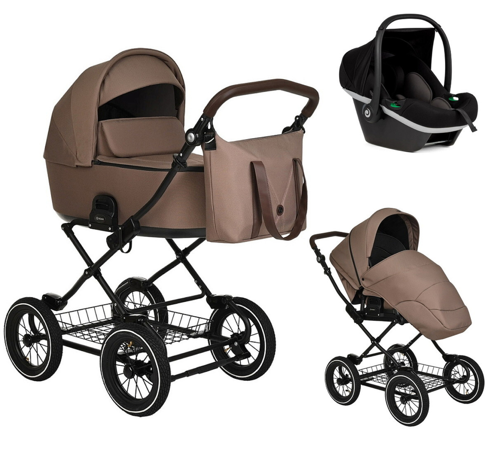 Детская коляска Roan Bass Next Classic d12 3 в 1 с автокреслом Tutis Elo Black RCL265/1 Raisin Mood